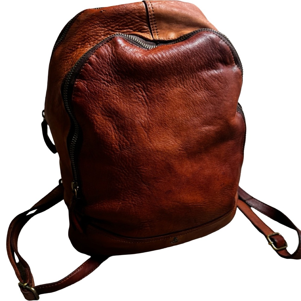 Harbour‎ 2nd Leather Backpack Womens Medium Cognac Brown Excellent Anchor Detail